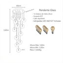 Ver imagem 4 de Pendente Moderno Glass 60cm 12 Vidros Âmbar 20cm C Lâmp. LED