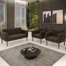 Sofá Namoradeira e 2 Poltronas Base Madeira Castanho Ana Suede Marrom - 9
