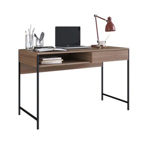 Mesa de Escritório Escrivaninha para Computador Home Office Aço 1 Gaveta Marrom Madeira e Preto