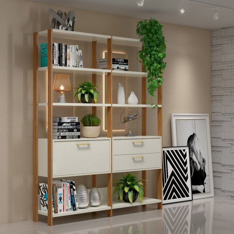 Estante de Livros 100% MDF 144cmx185cm Estantes 2 Unidades Dalla