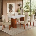 Ver imagem 2 de Conjunto de Mesa Sala de Jantar Ripada Tampo com Vidro Santiago 1,60m 6 Cadeiras Grécia Dobuê