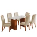 Ver imagem 1 de Conjunto de Mesa Sala de Jantar Ripada Tampo com Vidro Santiago 1,60m 6 Cadeiras Grécia Dobuê