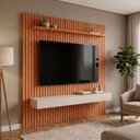 Ver imagem 1 de Painel Ripado para TV até 84 Polegadas 100% MDF 230CMX220CM Marrom Cinamomo/Off White