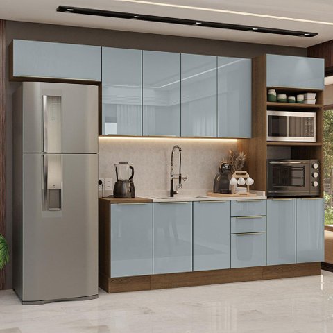 Armário de Cozinha Completa 310cm Rustic/cinza Lux Madesa 01