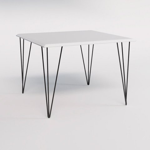 Mesa Eames Clips de Ferro Preto Tampo Quadrado Branco 90x90