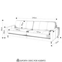 Ver imagem 4 de Sofá 3 Lugares para Sala 240cm Alicie L08 Couro Cinza Claro - Mpozenato