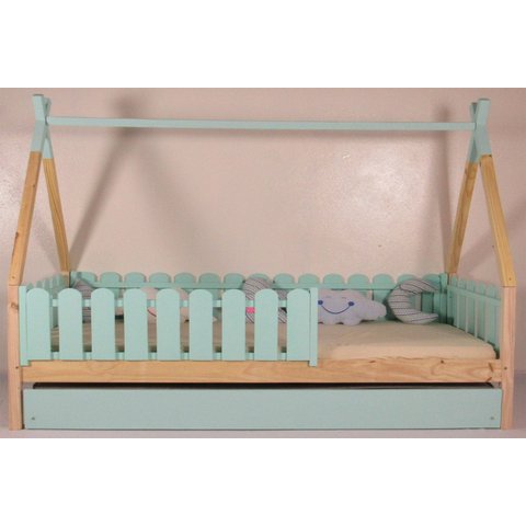 Bicama Infantil Solteiro Cabana Colorida Madeira Maciça Pinus Grade Cercadinho