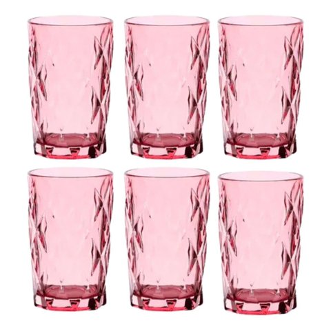 Copo Diamante 350ml Rosa 6 Pcs Ke Home