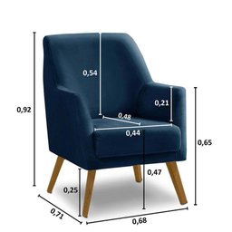 Poltrona Decorativa Retrô Recepção Magali Lisa Veludo Azul Marinho Lansofbr - 7