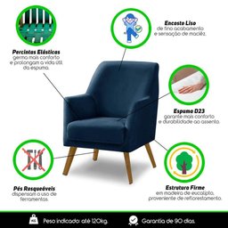 Poltrona Decorativa Retrô Recepção Magali Lisa Veludo Azul Marinho Lansofbr - 5