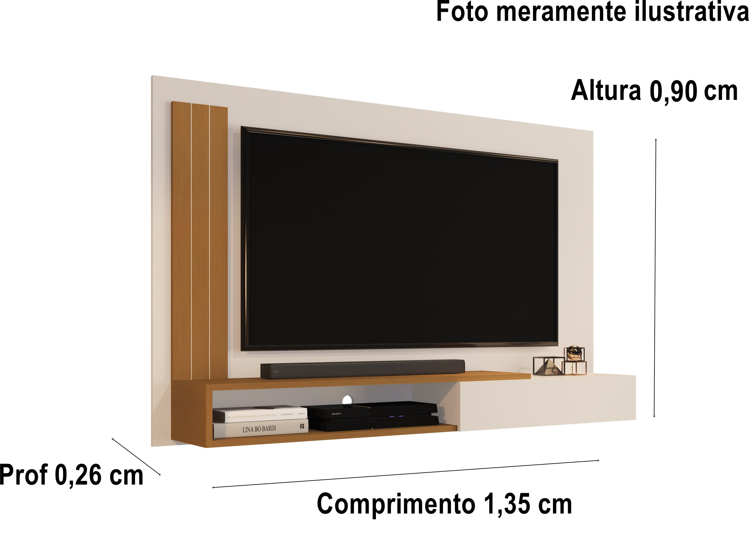 Painel até 55 Polegadas com Porta Matheus Cor Off White / Nature - Comprar Moveis em Casa - 2