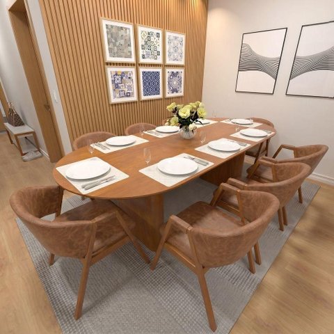 Conjunto Mesa Toscana 8 Lugares Tampo em MDF com Cadeiras Califórnia Corano Marrom Mescla 250x108cm