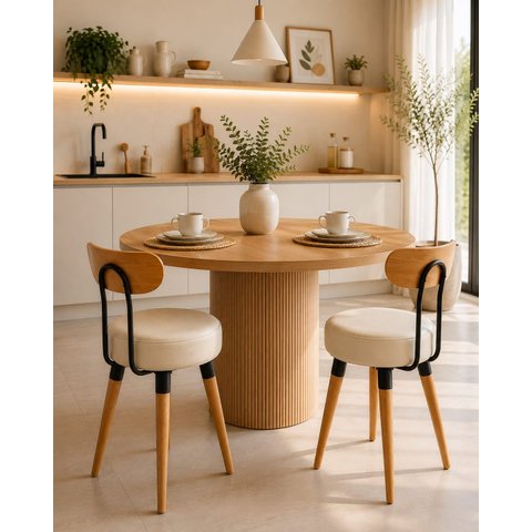 2U Banqueta Baixa Encosto Ergonomico Cozinha Premium Madeira Pé Palito Maderevest Marfim