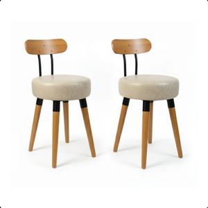 2u Banqueta Baixa Encosto Ergonomico Cozinha Premium Madeira Pé Palito Maderevest Marfim