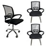 Kit Escritório Cadeira Tela Mesh 2 Cadeiras Base Fixa + 1 Cadeira Giratória com Rodízios - 1