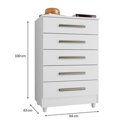 Cômoda para Quarto 5 Gavetas Paola Branco - Saga Decor - 4