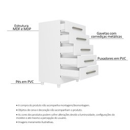 Cômoda para Quarto 5 Gavetas Paola Branco - Saga Decor - 3