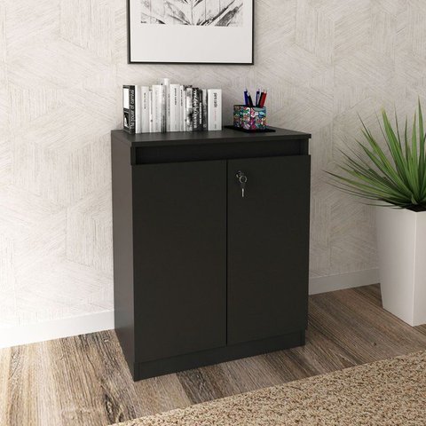 Balcão para Escritório 60cm com 1 Prateleira 2 Portas e Chave ME4149 Preto