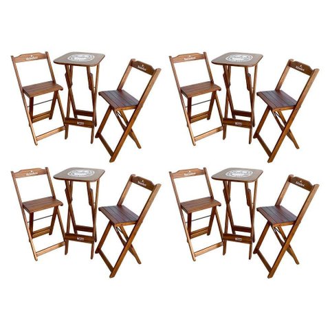 Kit 4 Conjuntos Bistrô Mesa com 2 Banquetas Dobráveis de Madeira Personalizada Hei - Imbuia Marrom