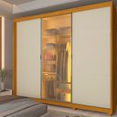 Ver imagem 1 de Guarda-Roupa Casal 3 Portas com 1 Porta Reflecta com LED com Pés 100% MDF Platinum Marrom/Marrome/Off White