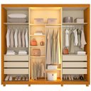 Ver imagem 4 de Guarda-Roupa Casal 3 Portas com 1 Porta Reflecta com LED com Pés 100% MDF Platinum Marrom/Marrome/Off White
