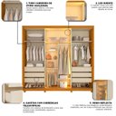 Ver imagem 6 de Guarda-Roupa Casal 3 Portas com 1 Porta Reflecta com LED com Pés 100% MDF Platinum Marrom/Marrome/Off White