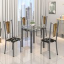 Ver imagem 1 de Conjunto de Mesa Tubular 75x75cm Tampo de Vidro com 4 Cadeiras Júlia Prata/Preto Floral/Madeira