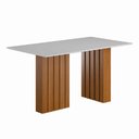 Ver imagem 1 de Mesa Sala de Jantar Ripada Tampo com Vidro 1,80 Santiago Madeirado/off White Dobuê