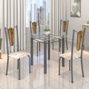 Ver imagem 1 de Conjunto de Mesa Tubular 75x75cm Tampo de Vidro com 4 Cadeiras Júlia Prata/Botanic Bege/Madeira