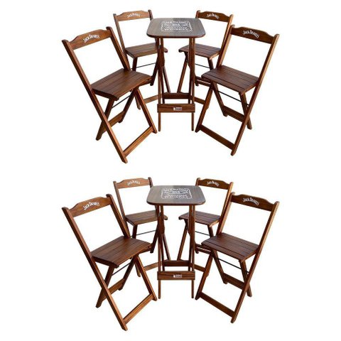 Kit 2 Conjuntos Bistrô Mesa com 4 Banquetas Dobráveis de Madeira Personalizada Jack - Imbuia