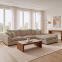 Ver imagem 1 de Sofá de Canto Modulado com Chaise 6 Lugares Linho Bege Dominique 320cm Yescasa