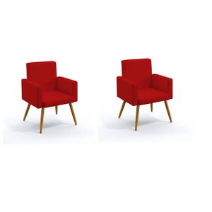 Kit 02 Poltrona Nina decorativa suede vermelho sala,salão Dalaqua-Decor
