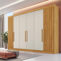 Guarda Roupa 6 Portas 2 Portas Ripadas Potente 100% Mdf Peroba Off White - Móveis Europa - 1