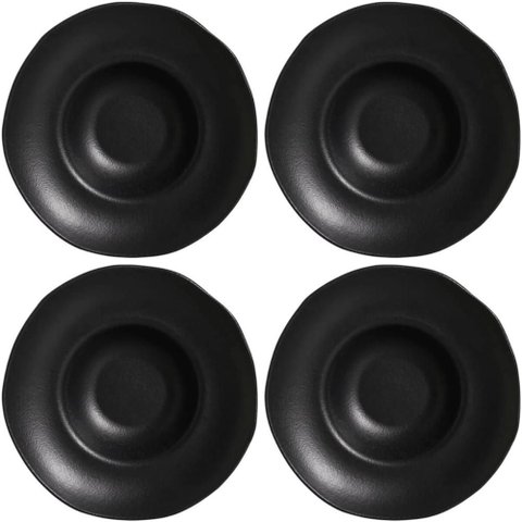 Jogo 4 Pratos Fundos de Massa Porto Brasil Preto Matte 25cm Cerâmica Stoneware Orgânico