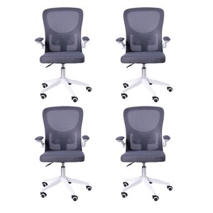Kit 04 Cadeiras Escritório Rodizio Office Bytes Cinza