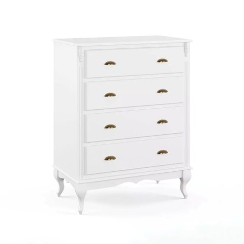 Cômoda de Madeira 4 Gavetas Pés Luis Xv 60816 Hannover - Branco