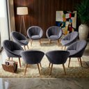 Ver imagem 1 de Kit 8 Poltrona Sala Decorativa Sofia Veludo Cinza Pés Palito Castanho - Arkell