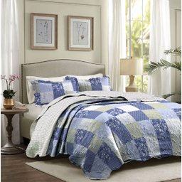 Colcha Casal Padrão Dupla Face Azul Texturizado Patchwork - 8