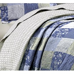 Colcha Casal Padrão Dupla Face Azul Texturizado Patchwork - 5