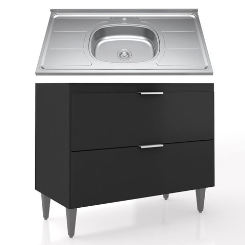 Balcão de Cozinha com Pia Inox 100cm Pérola Z34 Preto - Mpozenato