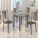 Ver imagem 1 de Conjunto de Mesa Tubular 75x75cm Tampo de Vidro com 4 Cadeiras Júlia Prata/Riscas/Madeira