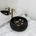 Ver imagem 3 de Kit Cuba Pia Louça Cerâmica Banheiro C/Torn e Vál Dourada 61