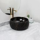 Ver imagem 2 de Kit Cuba Pia Louça Cerâmica Banheiro C/Torn e Vál Dourada 61