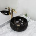 Ver imagem 1 de Kit Cuba Pia Louça Cerâmica Banheiro C/Torn e Vál Dourada 61