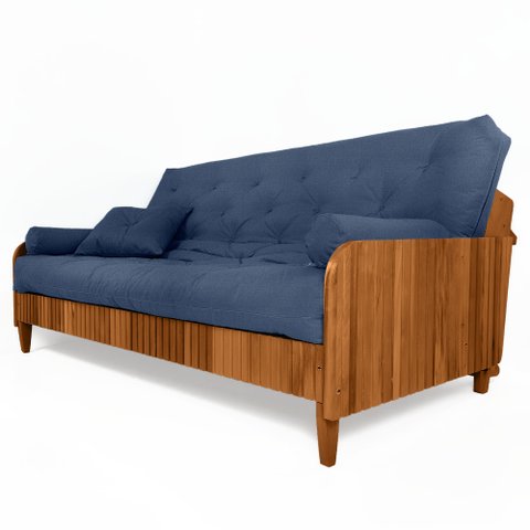 Sofá Cama Paris Ii Ripado Acquablock Madeira Maciça Natural - Azul Royal