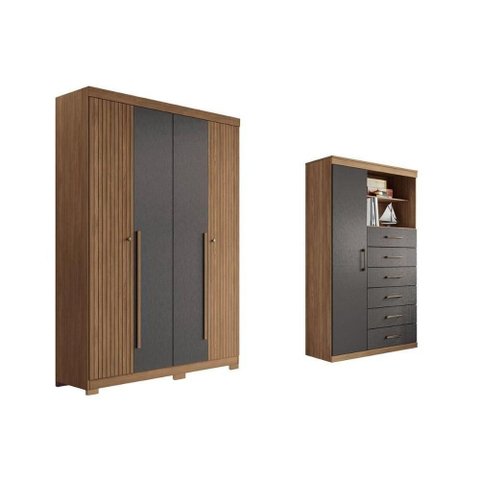 Guarda Roupa +cômoda 2 Peças Qc332 Jatobá/grafite - Santos Andirá
