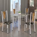 Ver imagem 1 de Conjunto de Mesa Tubular 75x75cm Tampo de Vidro com 4 Cadeiras Júlia Branco/Preto Floral/Pérola/Madeira
