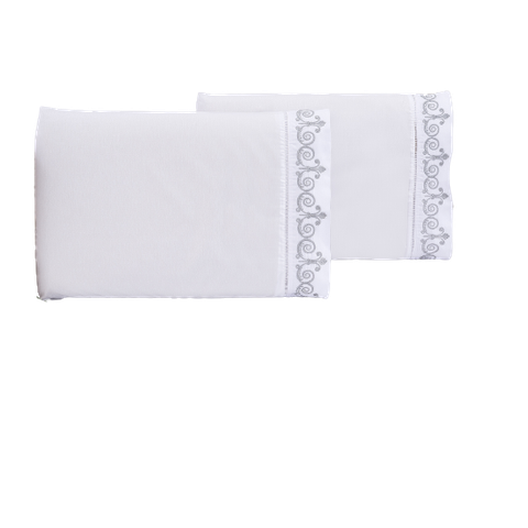 Jogo lençol Padrão quarto casal bordado 3 peças branco cinza