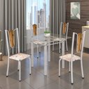Ver imagem 1 de Conjunto de Mesa Tubular 75x75cm Tampo de Vidro com 4 Cadeiras Júlia Branco/Botanic Bege/Perola/Madeira