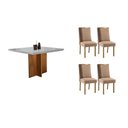 Ver imagem 1 de Conjunto: Mesa Sala Jantar Berlim Curvo 90cm + 4 Cadeiras Tilia Naturale/off White - Linho Capuccino